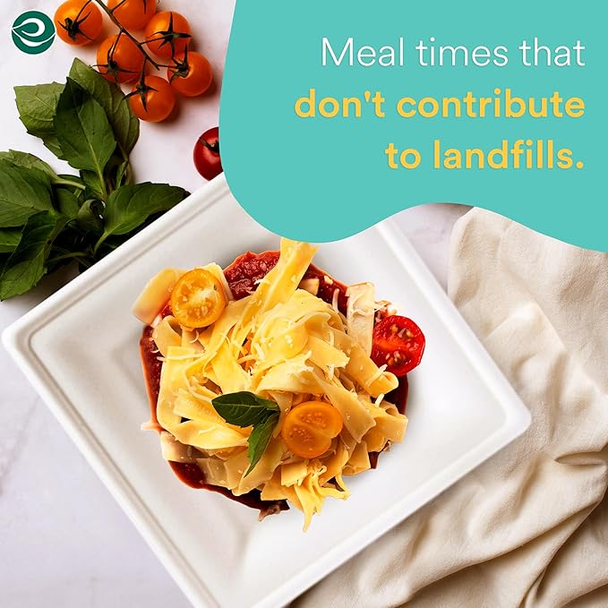 ECO SOUL 6 Inch Compostable Disposable Paper Plates [400 Pack] Food Safe 100% Virgin Bagasse Pulp Heavy Duty Biodegradable Microwave Safe Small Square Dessert Plate for Party, Picnic & BBQ (White)