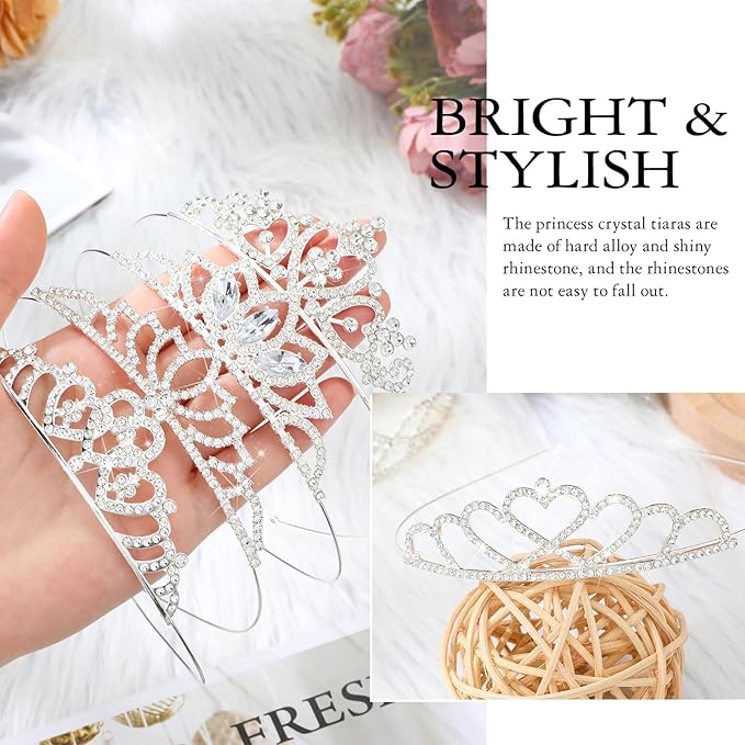 Jexine 96 PCS Tiara Bulk for Girl Princess Tiaras Crowns Rhinestone Crown Party Accessories Crystal Tiaras Headband for Girl