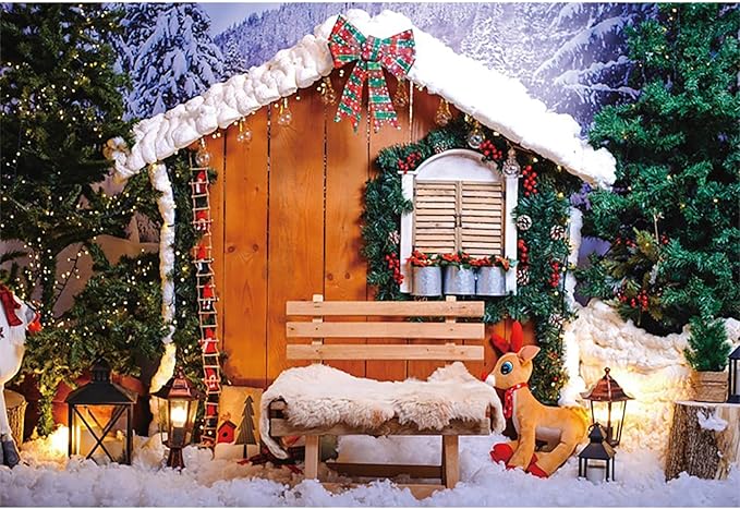 Baocicco 8x6.5ft Merry Christma Photography Background Xmas Tree Gingerbread House Photo Backdrop for Winter Festival Holiday Party Supplies Decorations Boys Girls Room Decors Cake Table Banner