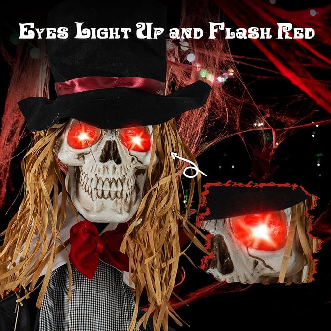 BECOMFORT 7.2 FT Halloween Animatronics, Sound-Activated Skeleton Groom with Glowing Eyes, Creepy Sounds, Moving Head & Posable Arms, Animated Halloween Props Decoration for Indoor & Outdoor