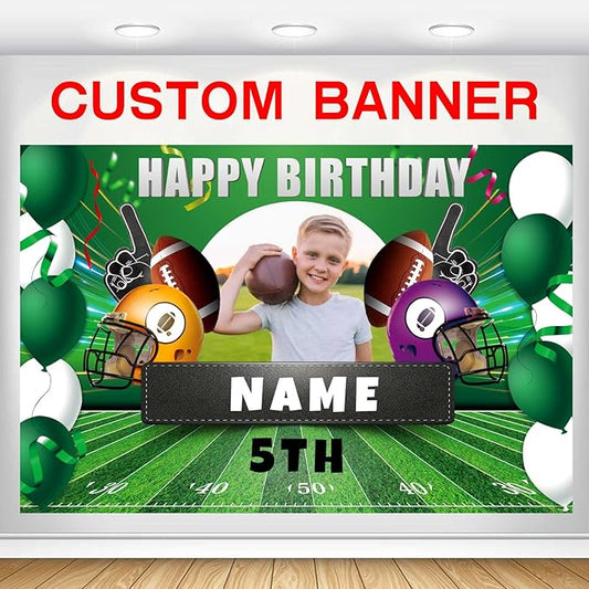 Custom Football Sports Happy Birthday Party Decorations Supplies Personalized Football Sports Birthday Backdrop Banner(5x7.5ft)