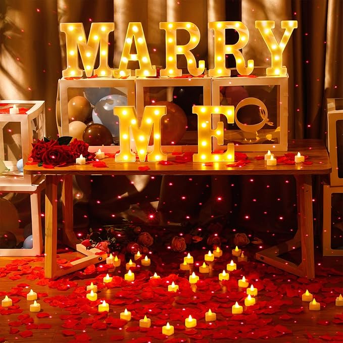 Hortsun Marry Me Light up Letters Proposal Decorations Will You Marry Me Sign Rose Petals 24 LED Candles Romantic Night Light for Proposal Engagement Wedding Anniversary Valentine's Day(Red)