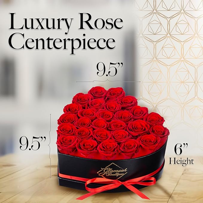 GLAMOUR BOUTIQUE 27 Flower Forever Heart Shape Box, Eternal Preserved Roses Gift for Her, Lasting Flowers, Premium Floral Heart Box for Birthday, Anniversary or Valentine’s Day, Red (Color-Treated)