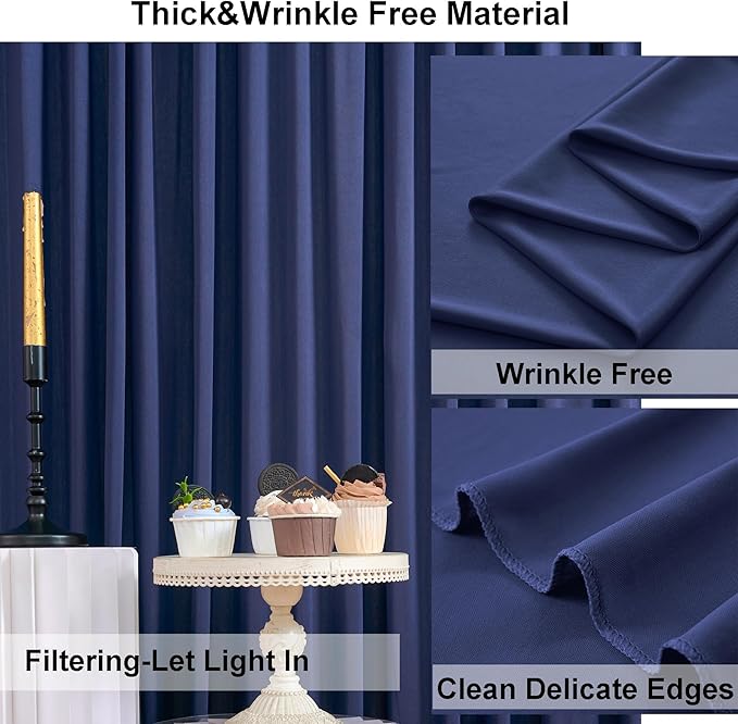 40ft×10ft Navy Blue Wrinkle Free Backdrop Curtains for Parties, 8 Panels 5×10ft Thick Silky Polyester Navy Photo Backdrop Drapes Curtains for Graduation Party Birthday Baby Shower Wedding Photography