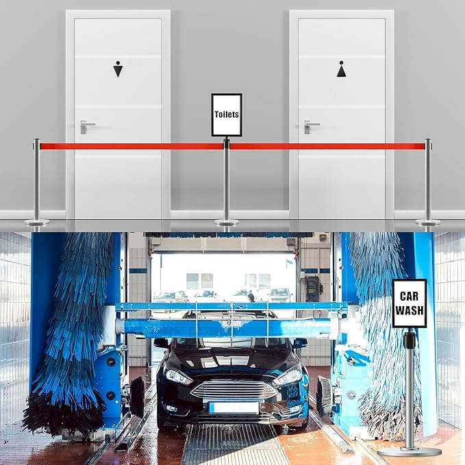 Taiyin 16 Pcs Stanchion Sign Holder Double Sided Sign Frame with Cover Stanchion Top Frames for 8.58 x 12.52 Inches Paper Size for Crowd Control Sentry Stanchions (Black)