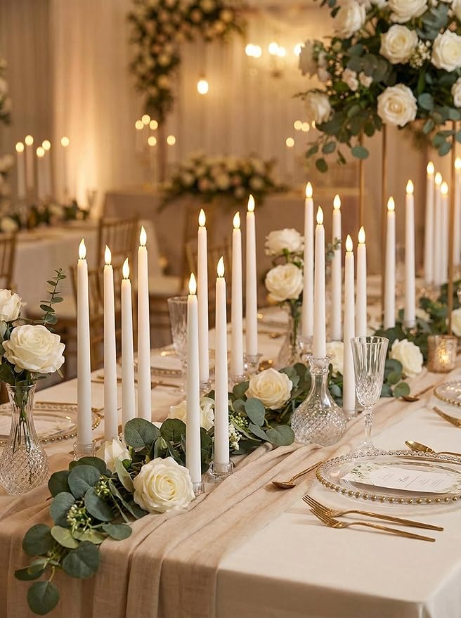 Retisee 50 Pcs 11 Inch Flameless Taper Candles LED Candles Bulk Battery Operated Taper Candle Flickering LED Candlesticks for Valentines Birthday Wedding Party Decor (Classic Style,White)