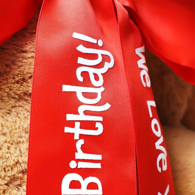 Let's Make Memories Personalized Teddy Bear - 27" Tall Plush Stuffed Animal for Her Him Kids - Valentines Day - Birthday - Love - Custom Message or Names - Bear with Red Satin Ribbon - Oversized