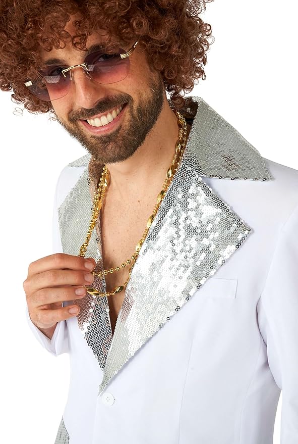 Suitmeister Men's Disco Costume Suit - Saturday Night Fever Outfit - Slim Fit - Including Blazer and Flare Pants - White