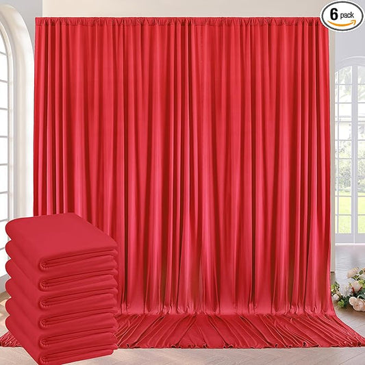 30ft×8ft Wrinkle Free Red Backdrop Curtain for Party, 6 Panels 5×8ft Thick Silky Polyester Red Photo Backdrops Drapes Curtains for Birthday Baby Shower Themed Parties Wedding Photography