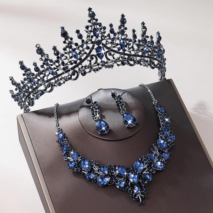 Kamirola Tiaras and Crowns for Women,Tiaras Earrings Necklace, Crystal Bridal Jewelry Set（TR83