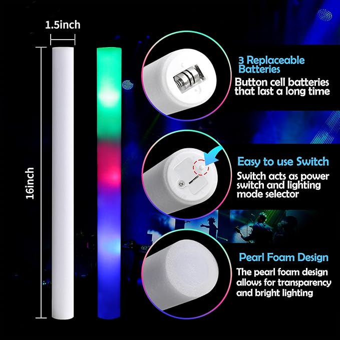 Pack of 100 with Yard Sign, Custom LED Party Foam Light Sticks for Wedding, Birthdays, Guests, Party, DJ, Concerts, Festivals, Events, Promotions 3 Color Lighting Modes Batteries 16"