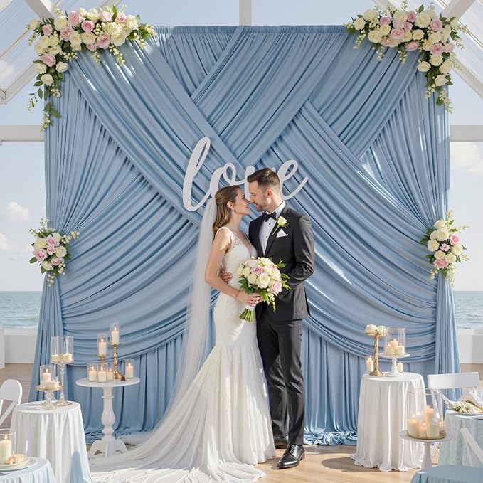 40ft×10ft Wrinkle Free Dusty Blue Backdrop Curtain for Parties, 8 Panels 5×10 ft Soft Silky Polyester Photo Backdrop Drapes for Wedding Birthday Baby Shower Photography Home Decor