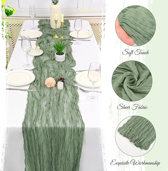 25 Pack Sage Green Cheesecloth Table Runner 17 x 108 Inch Fall Thanksgiving Boho Rustic Farmhouse Gauze Cheese Cloth Runner for Wedding Party Baby Shower Home Decor Holiday Decorations