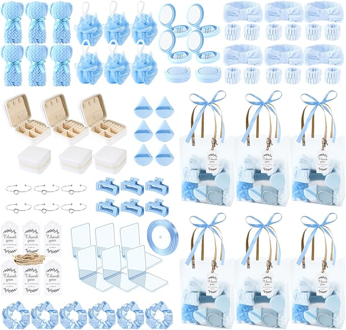 85Pcs Baby Shower Prizes for Game Winners Gifts Baby Shower Favors including Headband Hair Brush Mirrors Jewelry Box with Gift Bag for Baby Shower Game Prizes Wedding Bridal Shower Favors (Blue)