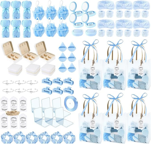 85Pcs Baby Shower Prizes for Game Winners Gifts Baby Shower Favors including Headband Hair Brush Mirrors Jewelry Box with Gift Bag for Baby Shower Game Prizes Wedding Bridal Shower Favors (Blue)
