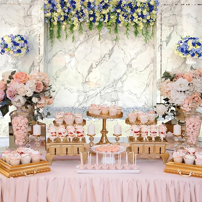 Baocicco 8x6.5ft Vinyl Luxury Wall Backdrop Photography Vintage Marble Texture Blue Floral European Style Gorgeous Church Background Birthday Wedding Party Decorations Bridal Shower Women Girls Props