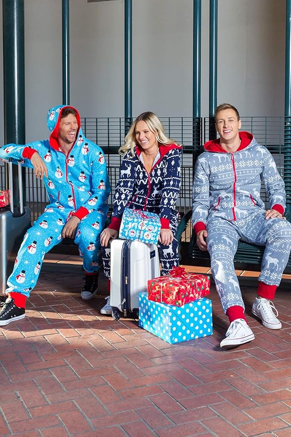 Tipsy Elves Christmas Onesies for Adults - Comfy Unisex Matching Holiday Jumpsuits with Convenient Pockets