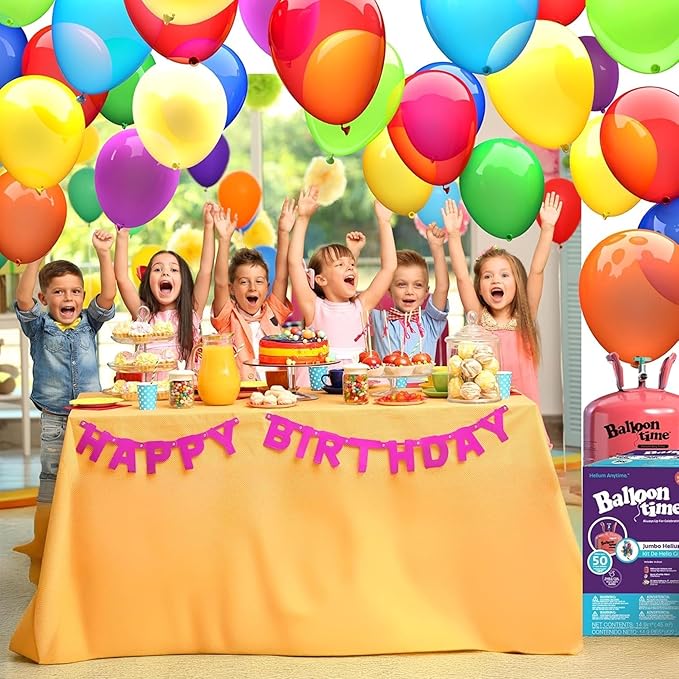 Blue Ribbon Balloon Time Disposable Helium Tank 14.9 cu.ft - 50 Latex Balloons + Balloon Tying Tool + Curling Ribbon