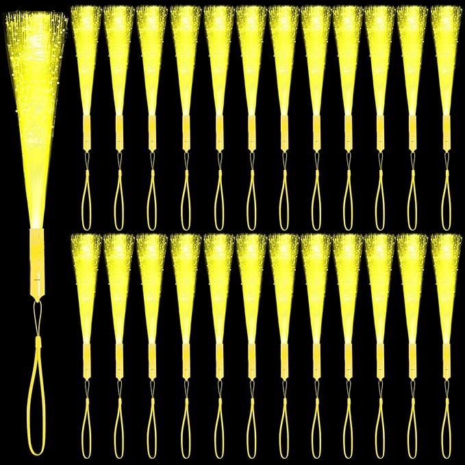 48 PCS Yellow Glow Fiber Wands Sticks LED Light Wands 3 Modes Flashing Fiber Optic Light Rod Bulk Fiber Optic Wands Glow in The Dark Party Favors for Bar Wedding Party Supplies