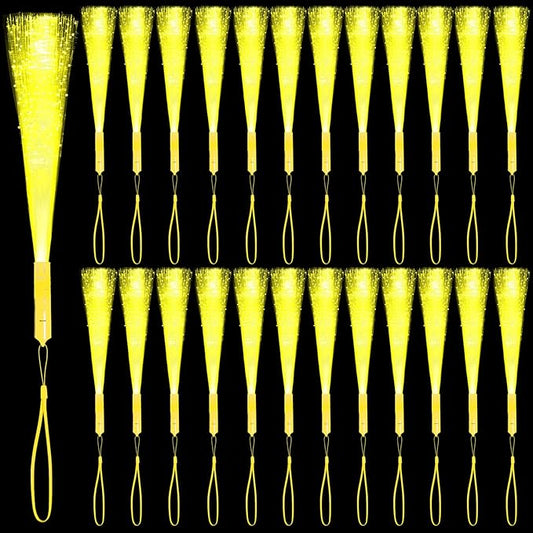48 PCS Yellow Glow Fiber Wands Sticks LED Light Wands 3 Modes Flashing Fiber Optic Light Rod Bulk Fiber Optic Wands Glow in The Dark Party Favors for Bar Wedding Party Supplies