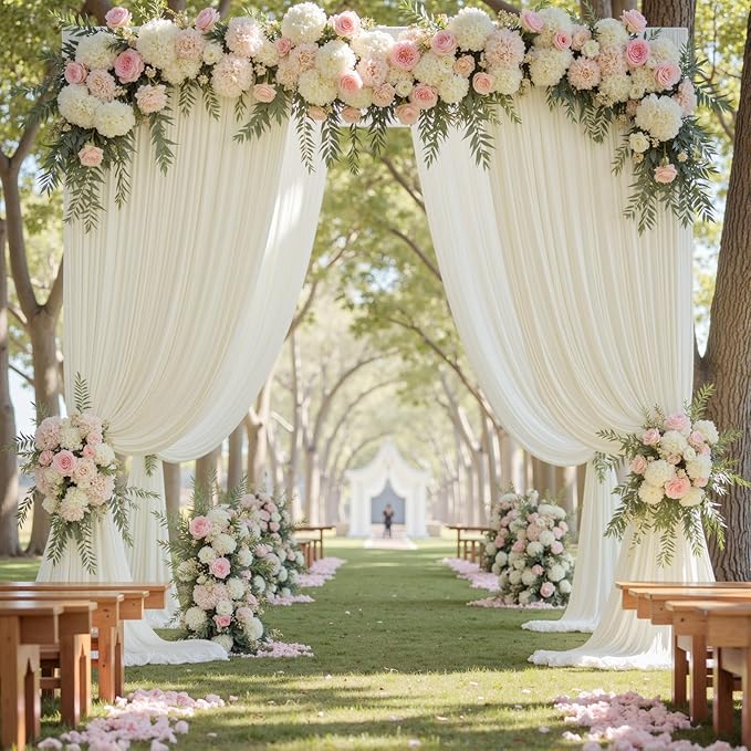 50ft x 8ft Wrinkle Free Ivory Backdrop Curtain for Parties, 10 Panels 5x8ft Silky Polyester Ivory Wedding Backdrop Drapes Photo Back Drop Cloth for Birthday Baby Shower Photography Background