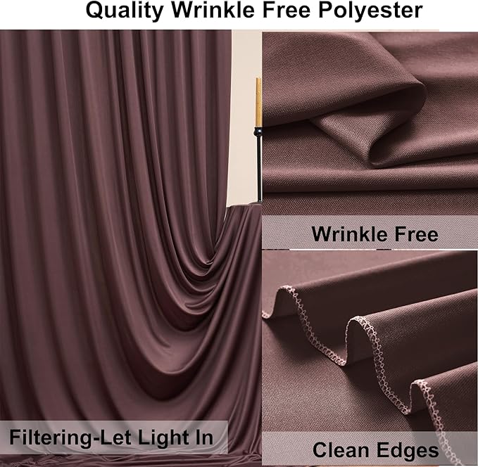 NSSONBEN 20ft×10ft Wrinkle Free Brown Backdrop Curtain for Parties, 4 Panels 5×10ft Soft Silky Polyester Umber Backdrop Drapes for Teddy Bear Bee Birthday Baby Party Wedding Photography
