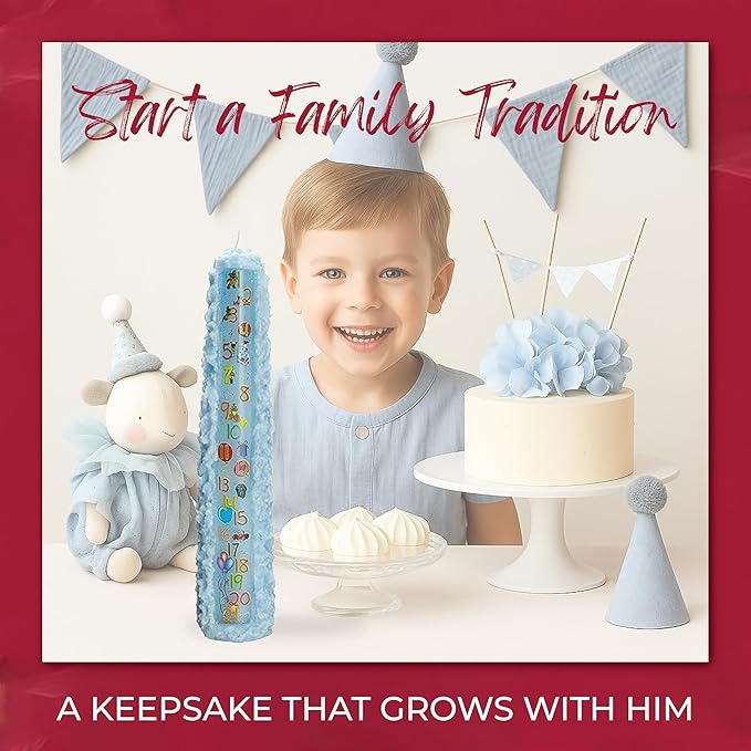 Biedermann & Sons Baby Shower Countdown Candle for Boys, Light Blue 15 Inch Unscented Pillar, 42 Hour Burn Time, 21-Year Keepsake Gift or Favor for Guests