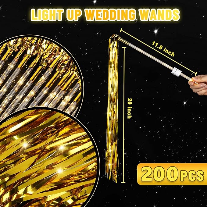 200PCS Wedding Wands, Wedding Send Off Ideas, Light up Wands for Celebration, Celebration Party Favors, Party Light Sticks for Send Off and Exits Baby Shower, Birthday, Party, Christmas
