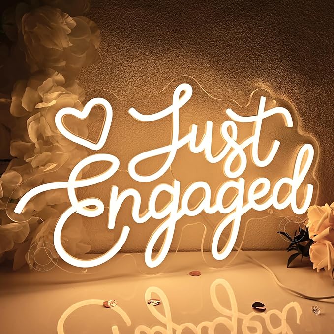 SYLHOME Just Engaged Led Neon Light Sign Heart Wall Decor Sign Wedding Proposal Married Party Bridal Shower Engagement Backdrop USB 15.75"X9.72" Warm