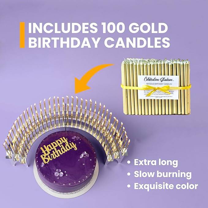 Silver-Mirror Finish Candle Holder for Milestone Birthday, Candlestick Holder, Table Decor for 40th, 50th, 60th, 70th, 75th, 80th, 90th, 100th, Includes 100 Gold Birthday Candles