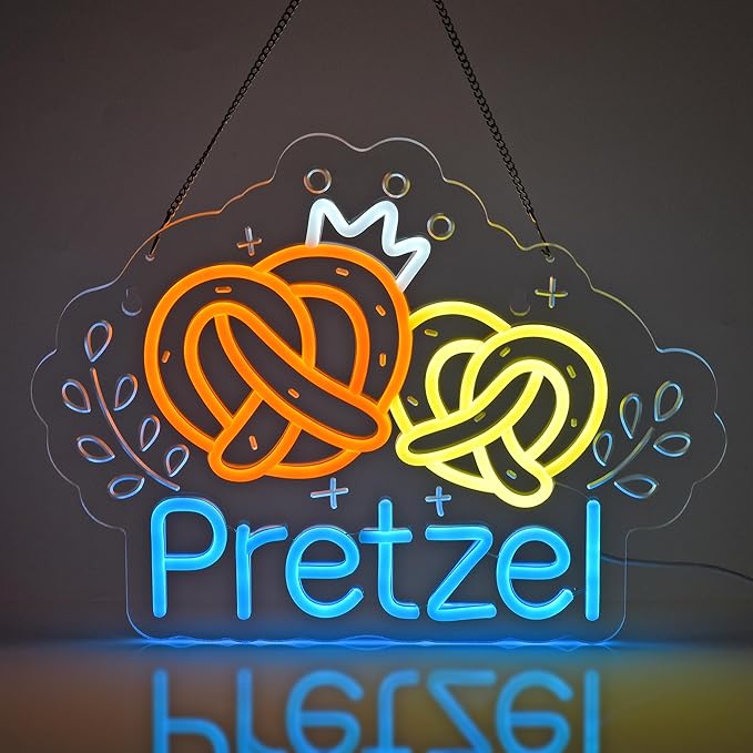 Pretzel Neon Sign, Neon Lights Hanging Wall Art Decoration for Bakery Café German Restaurant Snack Bar Pastry Shop Home Decor, USB Powered Ultra Bright Dimmable, 16.14×12.2inches