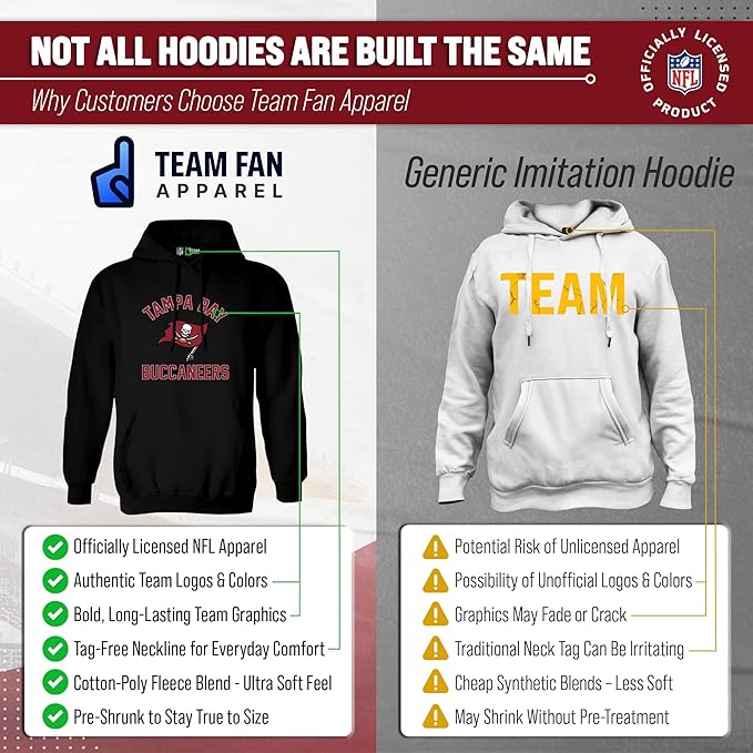 Team Fan Apparel NFL Adult Gameday Hooded Sweatshirt - Poly Fleece Cotton Blend - Stay Warm and Represent Your Team in Style