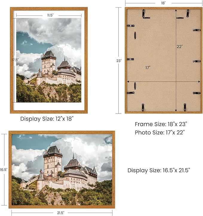 Axeman 17x22 Picture frame with mat for 12x18, Tempered Glass and Hanging Hardware Included Natural Teak Home Decor Art Hanging Frame, Natural Teak