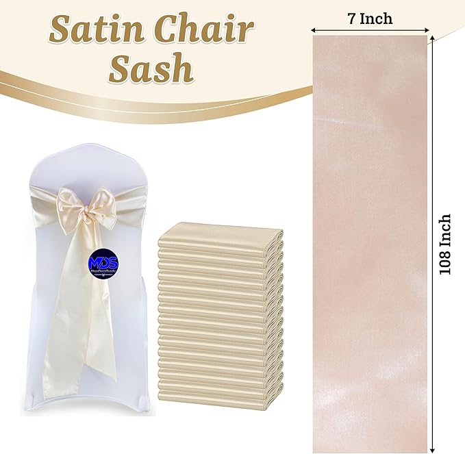 VDS Satin Chair Sashes Chair Cover Back Tie Sateen Bows Ribbon for Wedding Birthday Graduation Engagement Ceremony Event Party Banquet Venue Hotel All Dining Chair Decoration (100PC) (Cream)