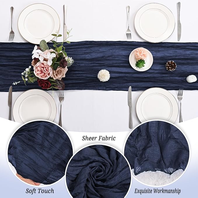 24 Pack Navy Blue Cheesecloth Table Runner 120 inch Fall Thanksgiving Boho Rustic Gauze Farmhouse 10FT Cheese Cloth Runner for Baby Shower Wedding Party Holiday Home Decor