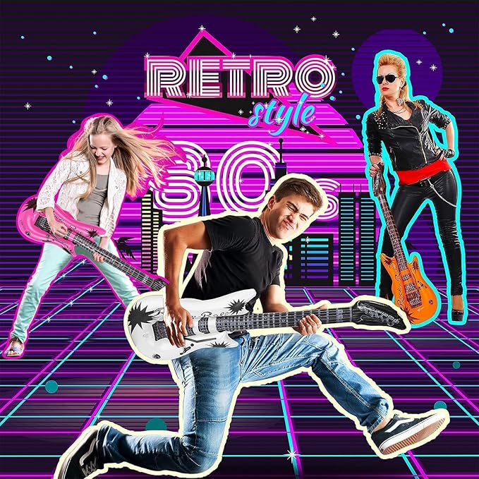 24 Pcs Inflatable Guitars for Parties Bulk Blow Rock Star Guitar Set Rock and Roll Party Decorations Photo Booth Props for Birthday 80s 90s Themed Party Carnival, 12 Colors