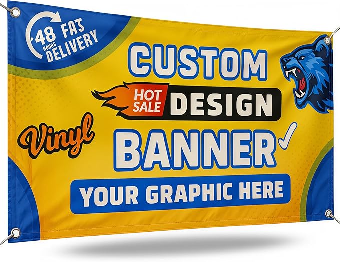 Custom Vinyl Banner by - My Happy Customized Gifts - Personalized customizable full color design banners signs printing for indoor outdoor events retail birthday (25x4)