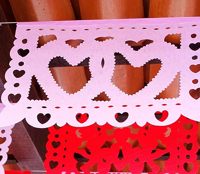 Pink Red Valentine's Day Decorations for Party, Valentines Day Decor, Valentine Papel Papel Banner, Heart Streamers Valentines Banner, San Valentin Garland Bunting | 60ft Total | 5 Pack