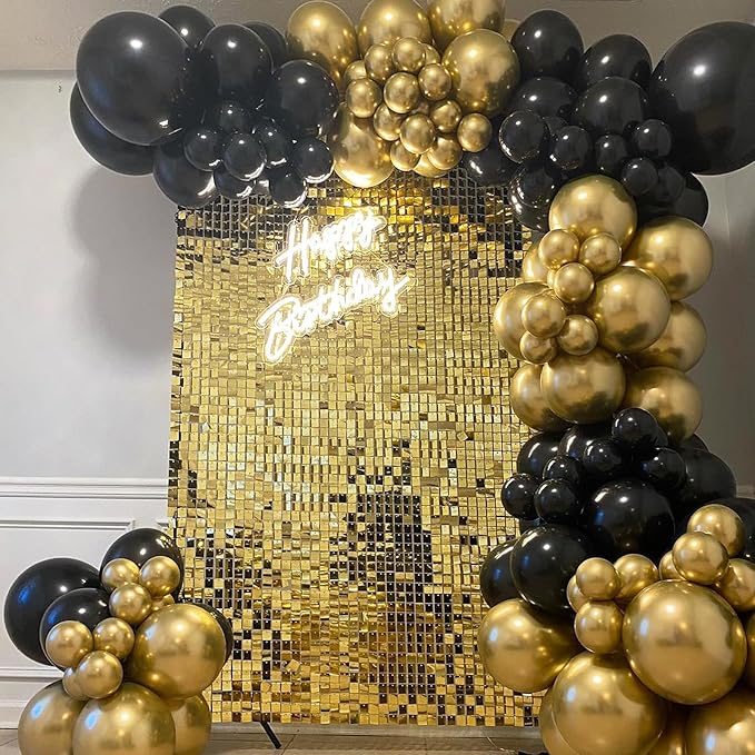 4 FT x 6 FT Light Gold Shimmer Wall Backdrop,Shiny Sequins,24PCS Sequins Backdrop Decoration Panels, Glitter Bling Photo Background Decorations for Birthday Party Wedding Anniversary Graduation