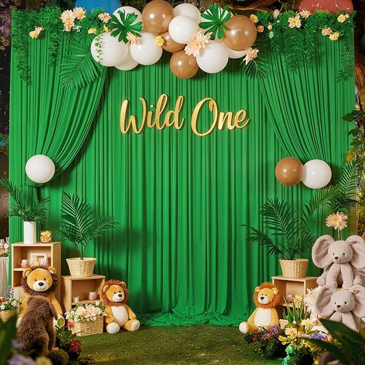 10 ft x 10 ft Wrinkle Free Green Backdrop Curtain for Parties, 2 Panels 10ft Polyester Green Photo Backdrop Drapes for Graduation Birthday Wedding Party Stage Curtains