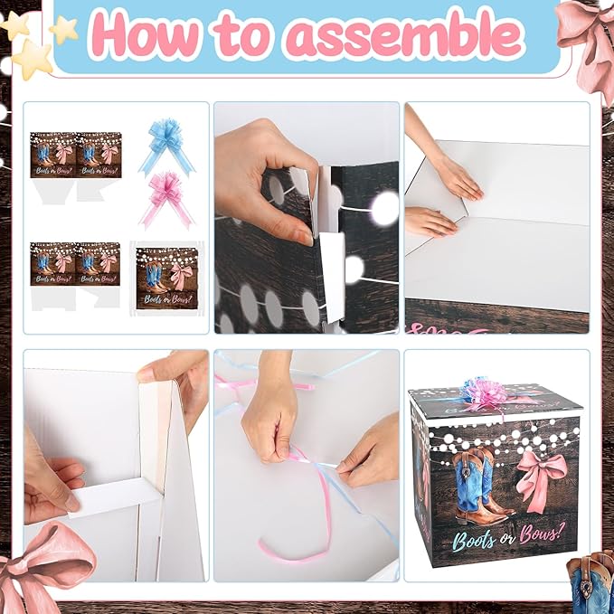 AmazingSpark 28in Jumbo Gender Reveal Gift Box Kit with Oversized Box Giant Pull Bows for Gender Reveal Baby Shower Birthday Party Decor(Boots or Bows)