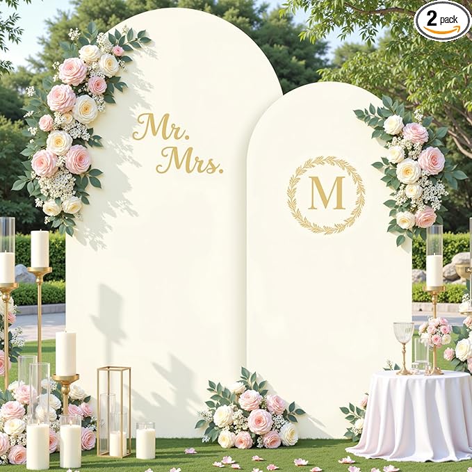 Ivory Photo Arch Backdrop Cover Set of 2 Spandex 7.2 and 6ft Ivory Arch Covers Stretchy Backdrop Wedding Balloon Arch Stand Covers for Birthday Party Baby Shower Bridal Shower Arches Background