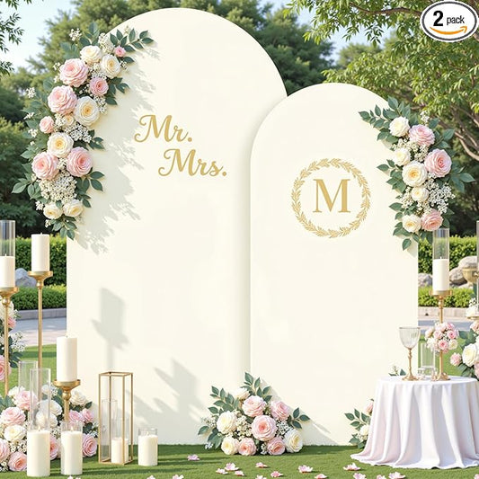 Ivory Photo Arch Backdrop Cover Set of 2 Spandex 7.2 and 6ft Ivory Arch Covers Stretchy Backdrop Wedding Balloon Arch Stand Covers for Birthday Party Baby Shower Bridal Shower Arches Background