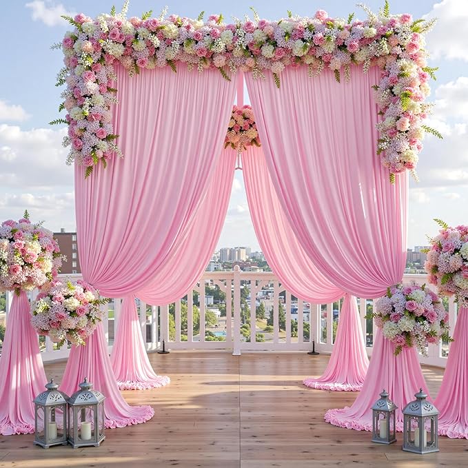 40ft x 10ft Wrinkle Free Pink Backdrop Curtain for Parties, 8 Panels 5×10ft Silky Polyester Light Pink Photo Backdrop Drapes Back Drop Cloth for Girl Party Birthday Gender Reveal Wedding Photography