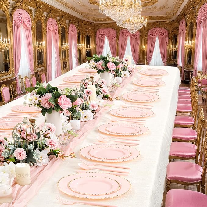 Supernal 360Pcs Pink Plastic Silverware,Heavy Duty Disposable Silverware,Hammered Disposable Cutlery,Pink Utensils Set Include 120 Knives,120 Forks and 120 Spoons Suitable for Wedding,Party&Birthday