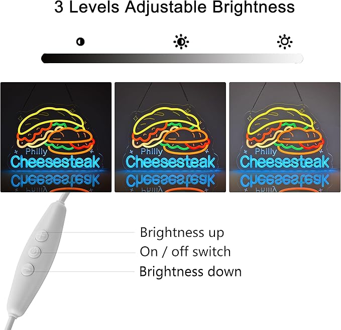 Pilly Cheesesteak Neon Sign, Neon Lights Hanging Wall Art Decoration for Restaurant Shop Deli Food Market Kitchen Home Decor, USB Powered, Ultra Bright & Dimmable, 15.75×11.4 Inches