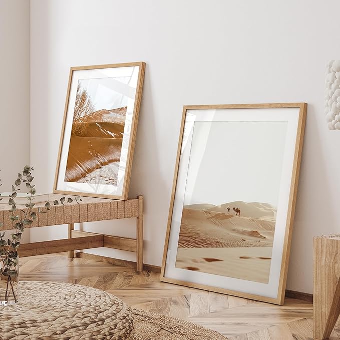 Axeman 24x28 Poster Frame - Solid Oak Wood 24x28 Frame With Mat for 20x24, 28x24 Wood Poster Frame | Tempered Glass and Hanging Hardware Included Home Wall Decor Art Hanging Frame, Oak