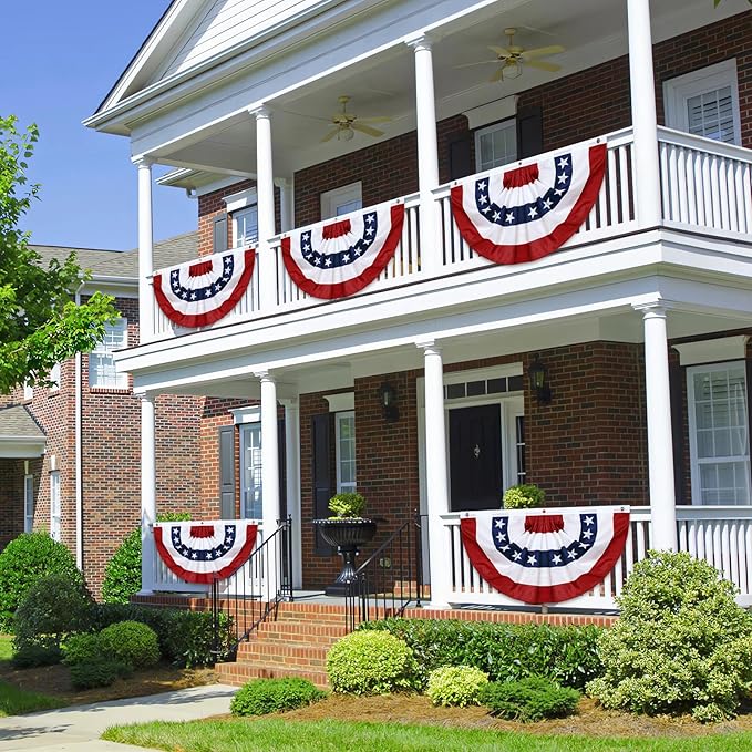 4 Pack American Pleated Fan Flag,3 X 6 FT American Bunting with Brass Grommets and Zip Ties,Patriotic Half Fan Banner Flag Decor, Memorial Day 4th of July Decoration Outdoor
