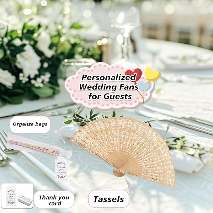 200pcs Personalized Folding Hand Fan with Name, Custom Wedding Fans for Guests Bulk, Wedding Party Favor for Decoration Party Favor Gifts, with Organza Bags (200)