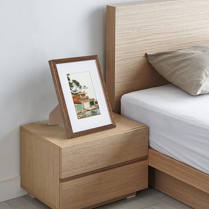 Axeman 8x10 Picture Frame - Solid Oak Wood 8''x10'' Frame With Mat For 5x7, 8 x 10 Photo Frame Wood, Plexiglass And Hanging Hardware Included, Wall And Tabletop Display, Walnut 3PCs